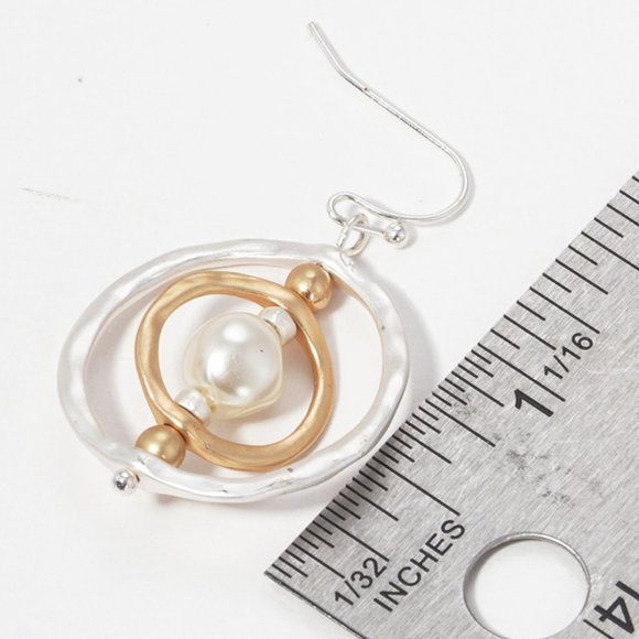 Earrings Hammered Drop Round Gold White Two Tone Fashion Jewelry Zinc Alloy - Picture 4 of 5